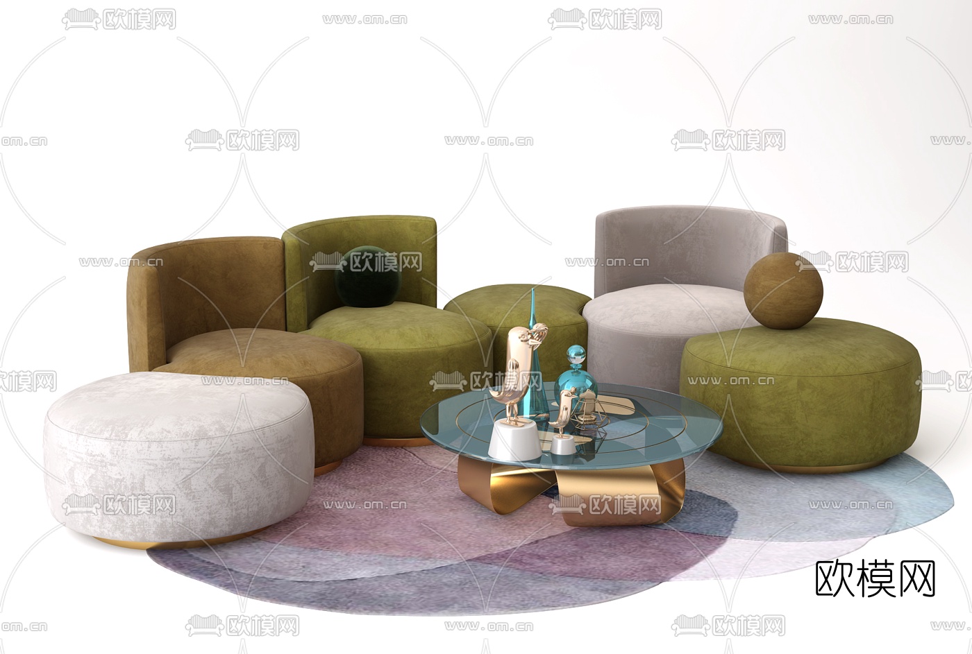 现代布艺异形沙发茶几3d模型