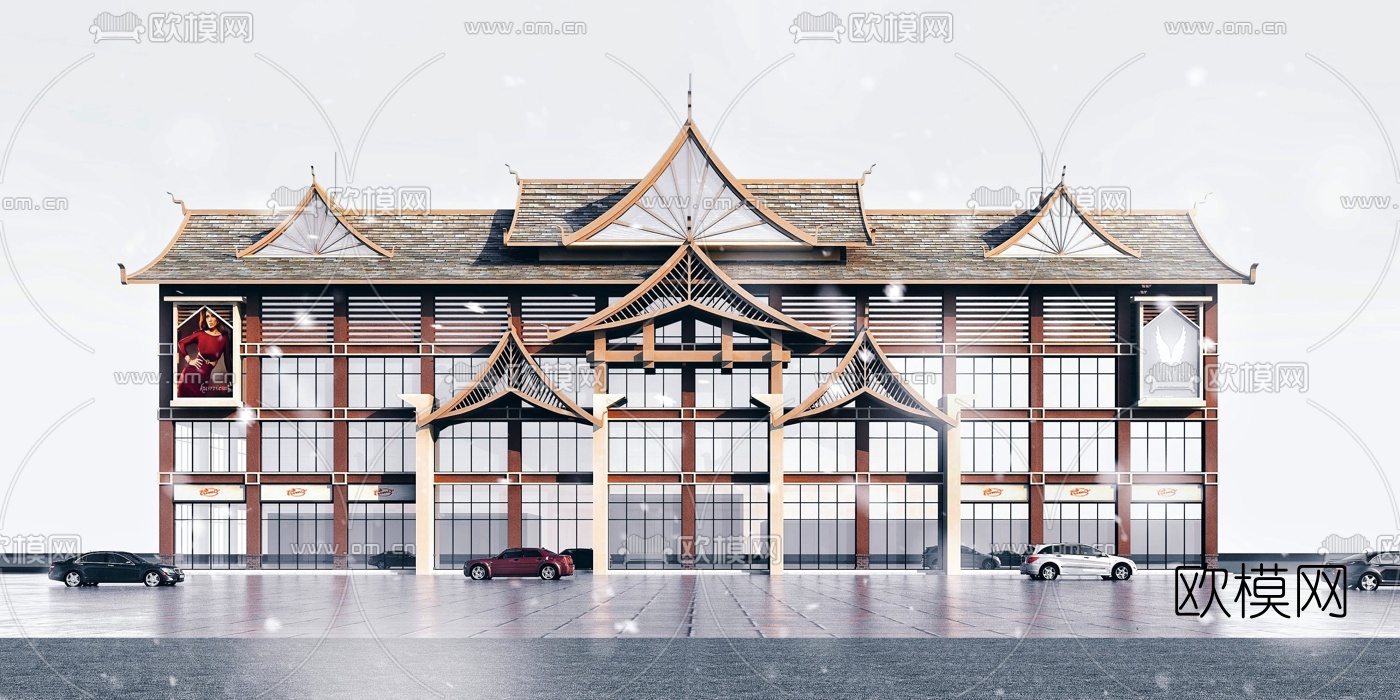 东南亚商场外观3d模型下载