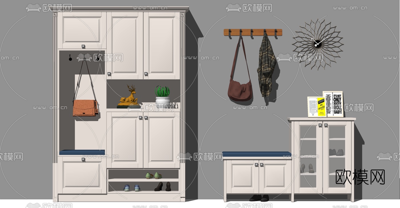 简欧多功能鞋柜su模型下载
