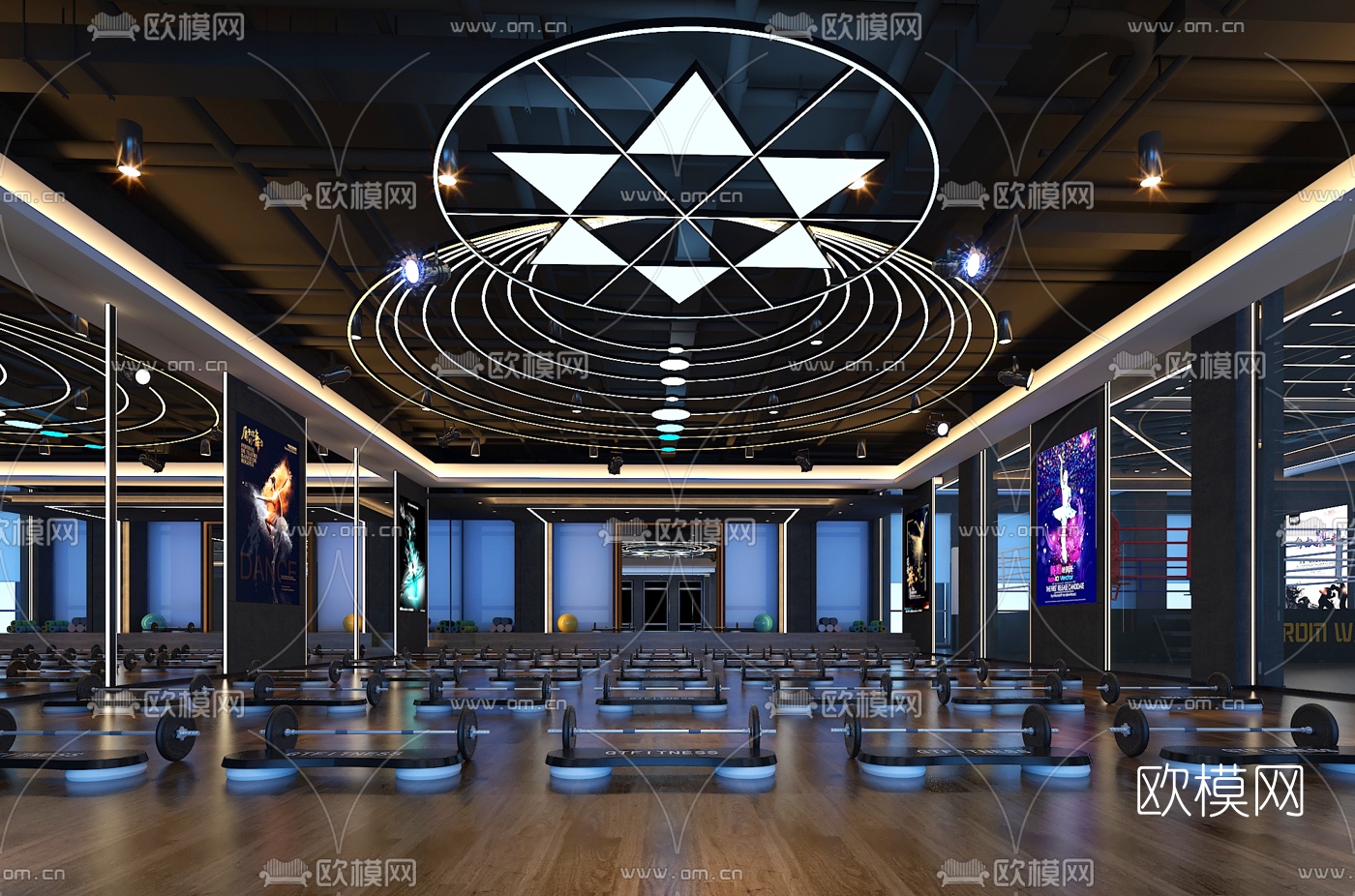 现代轻奢健身操教室3d模型下载