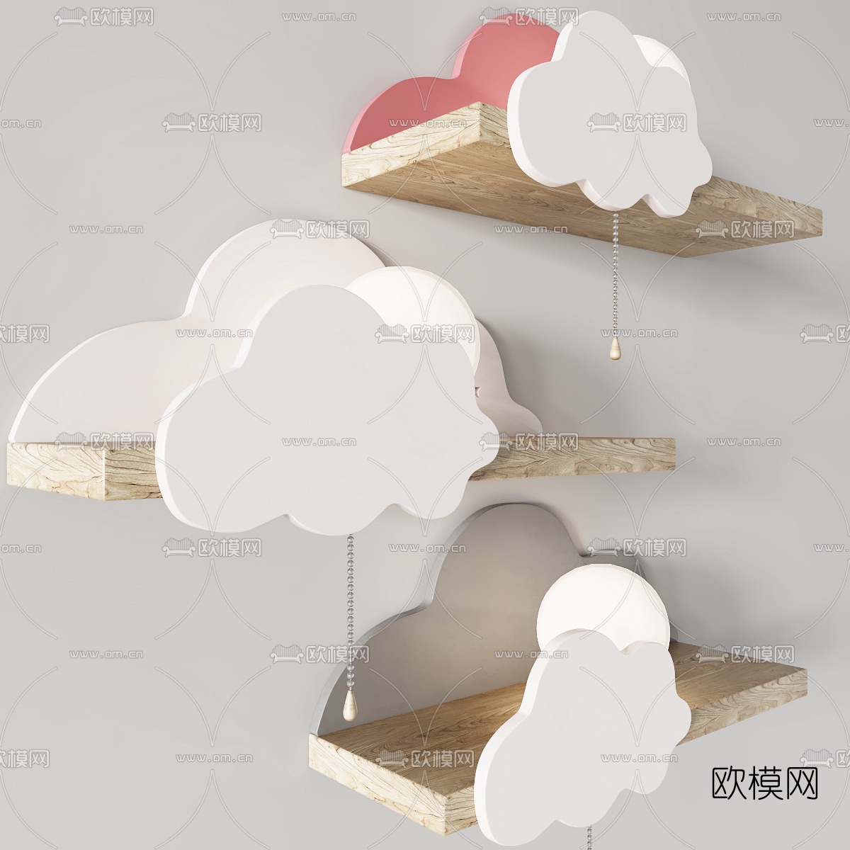 北欧儿童云朵壁灯3d模型下载（渲染图2）