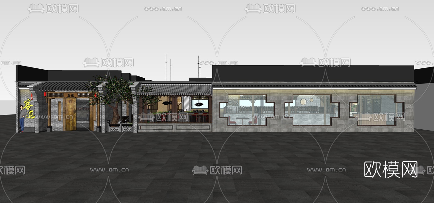 新中式中餐厅su模型