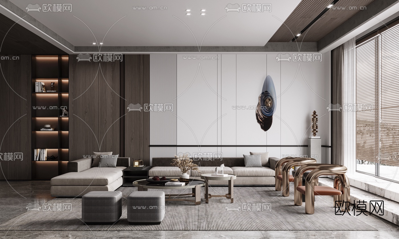 现代复式客厅3d模型下载（渲染图1）