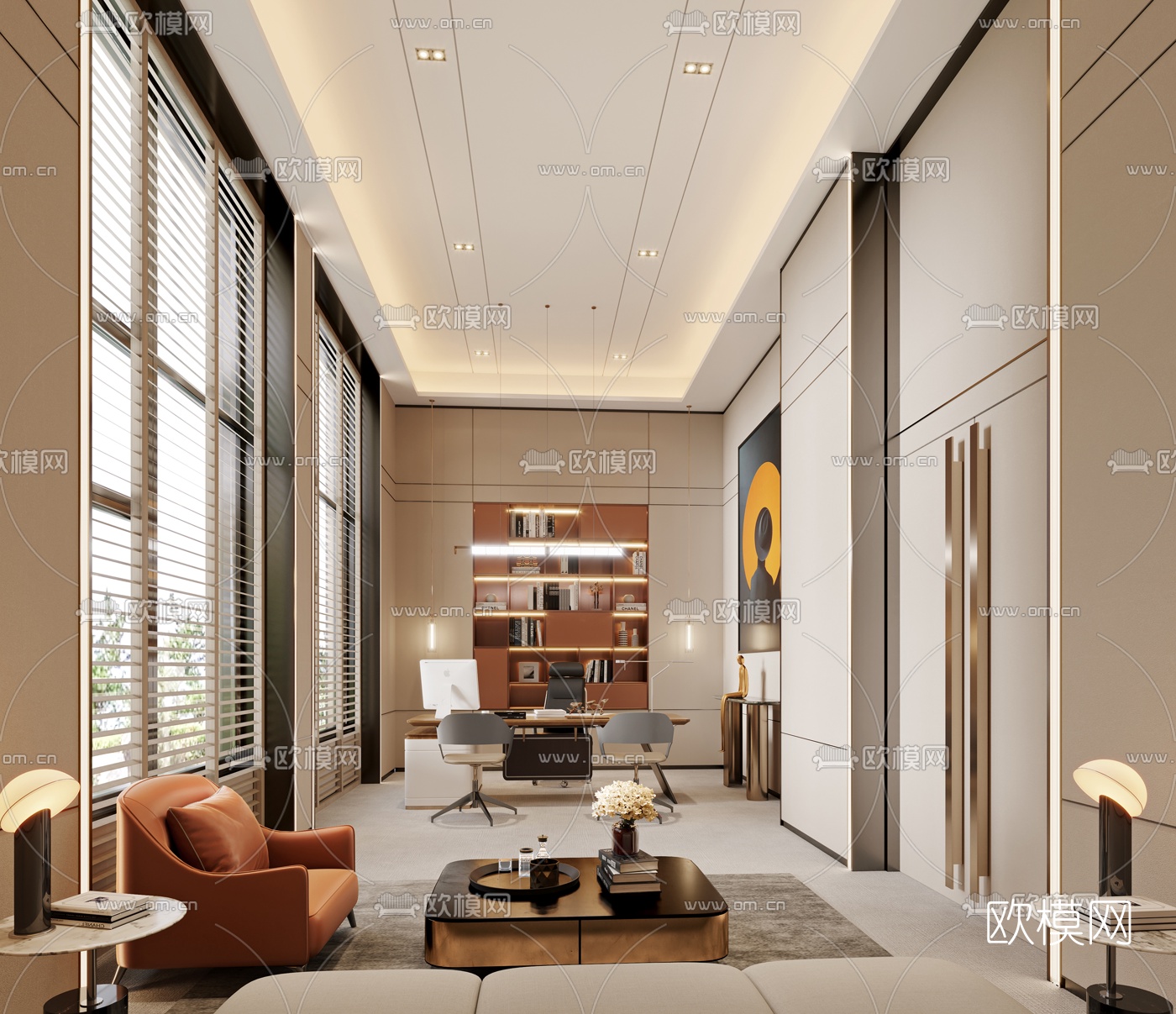 现代轻奢总经理室3d模型下载
