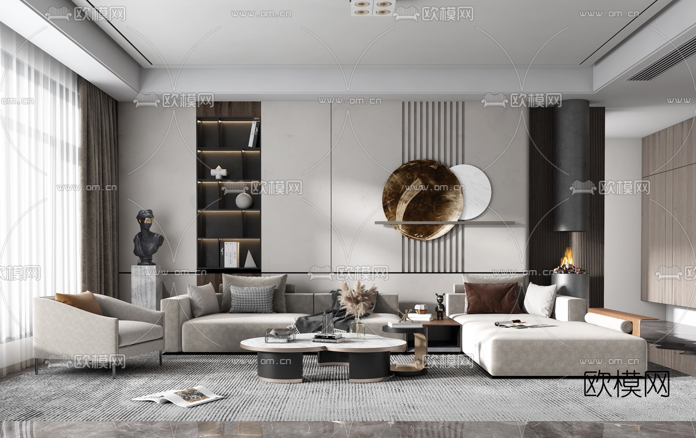 现代布艺转角沙发组合3d模型下载