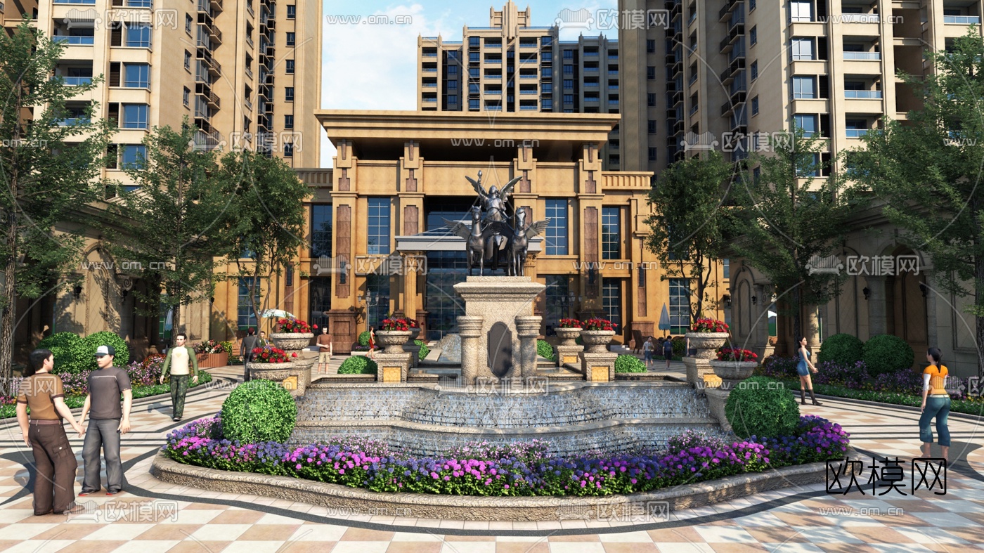 欧式住宅小区入口门面门头3d模型