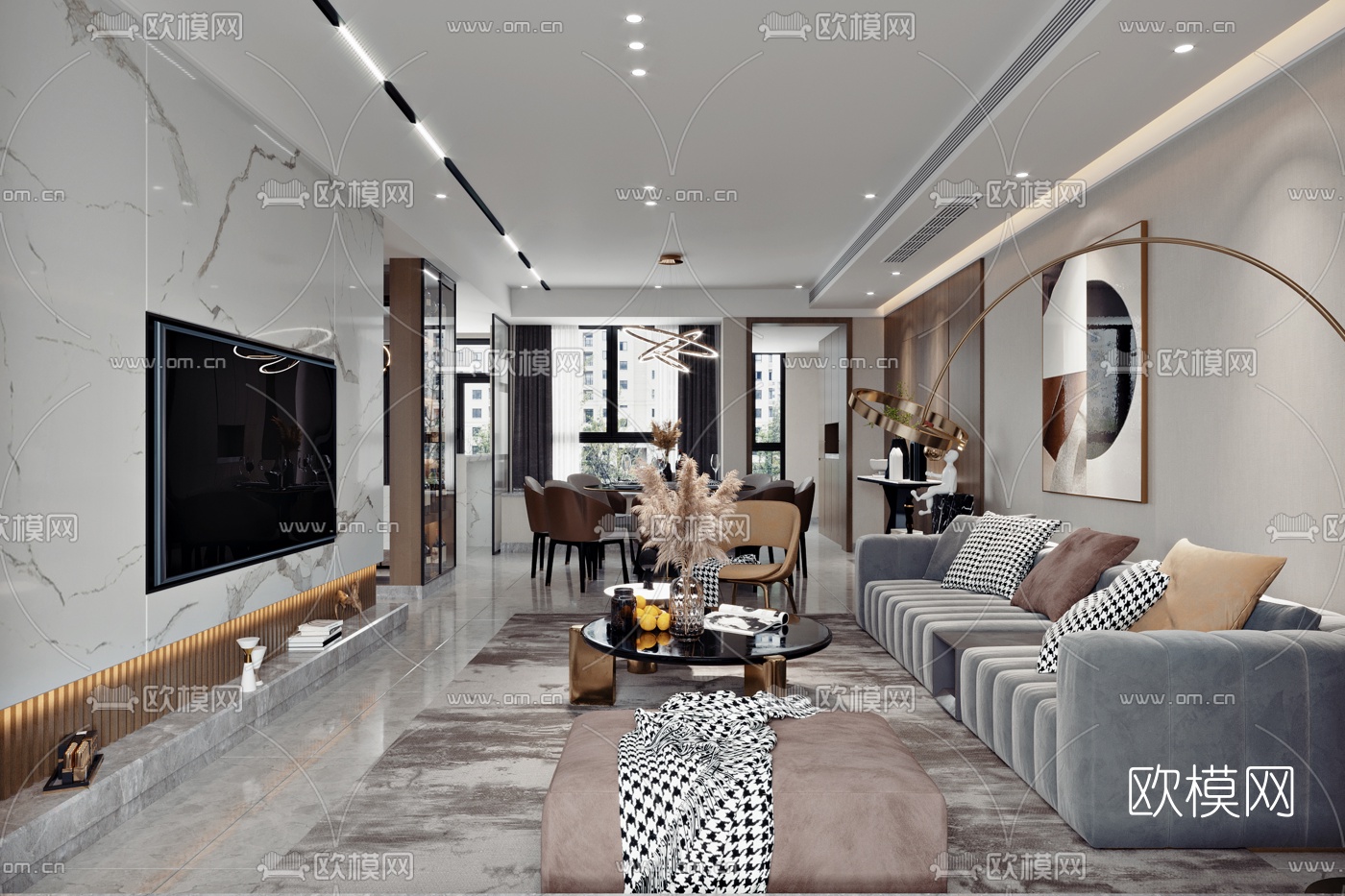 现代客厅餐厅3d模型