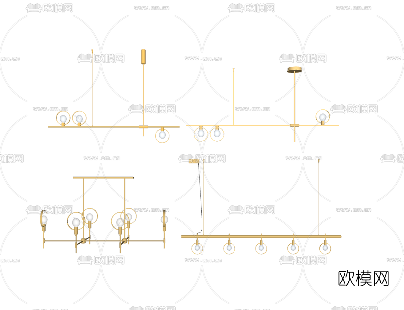 现代轻奢吊灯su模型下载（渲染图2）