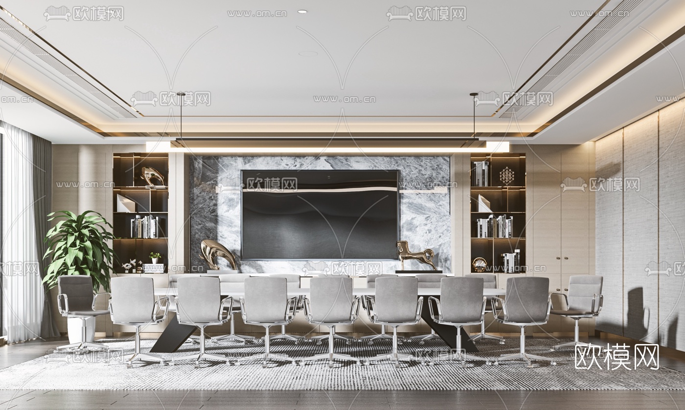 现代轻奢会议室3d模型下载