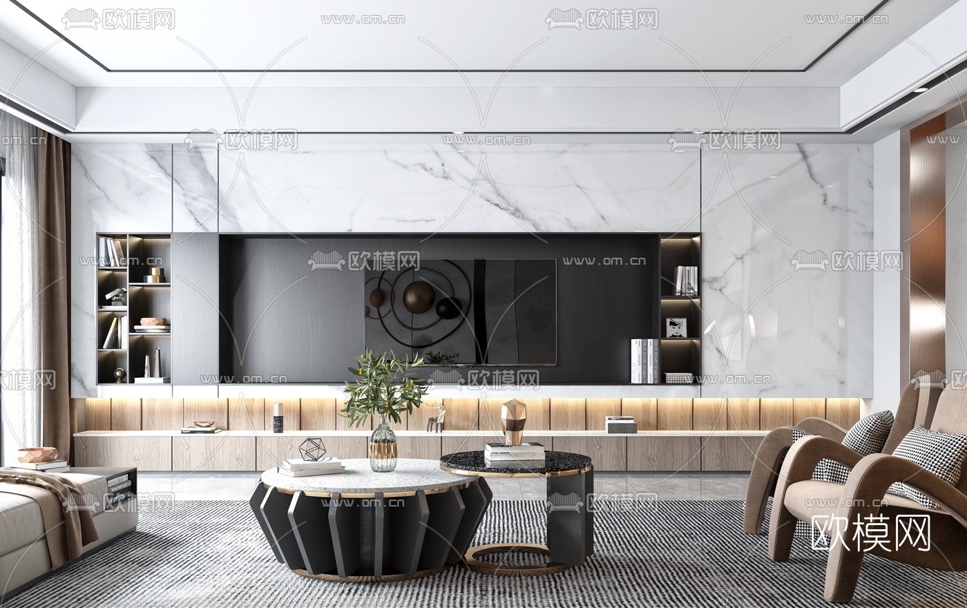 现代客厅餐厅3d模型