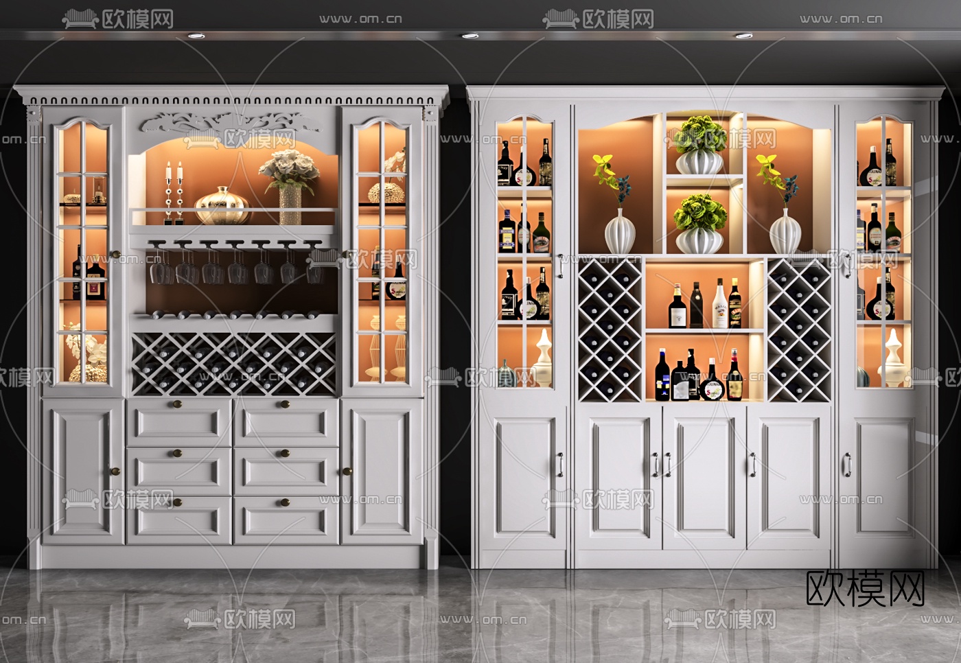 简欧多功能酒柜3d模型下载