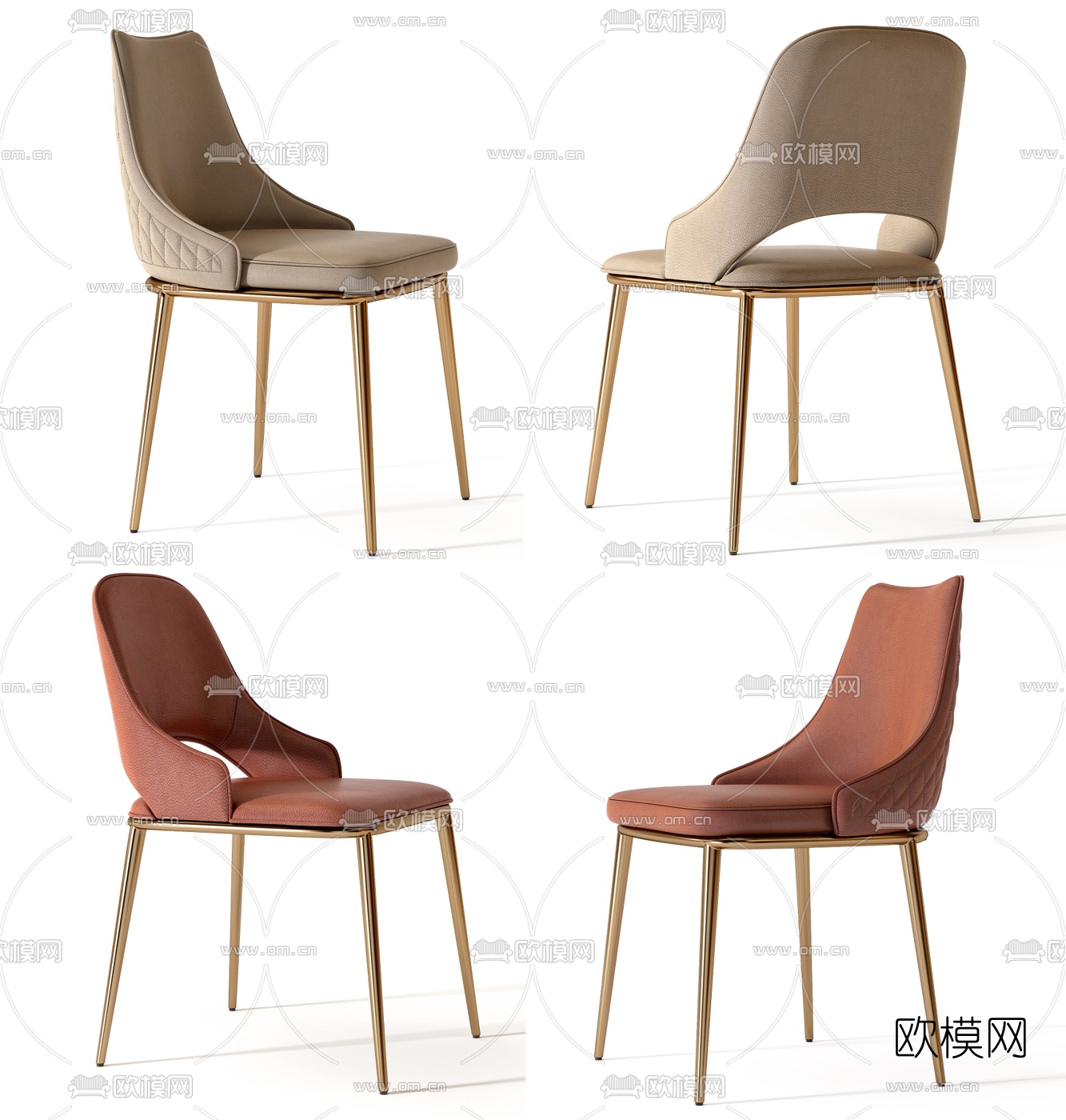 现代轻奢皮革单椅3d模型下载（渲染图1）