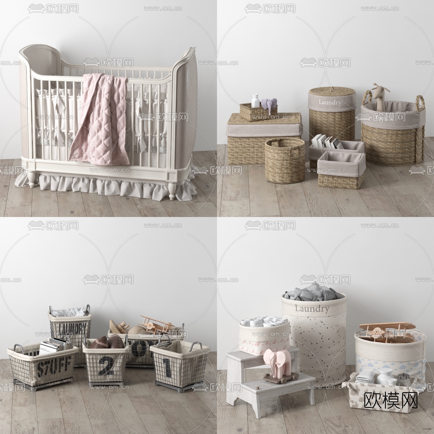现代婴儿床收纳篮3d模型下载