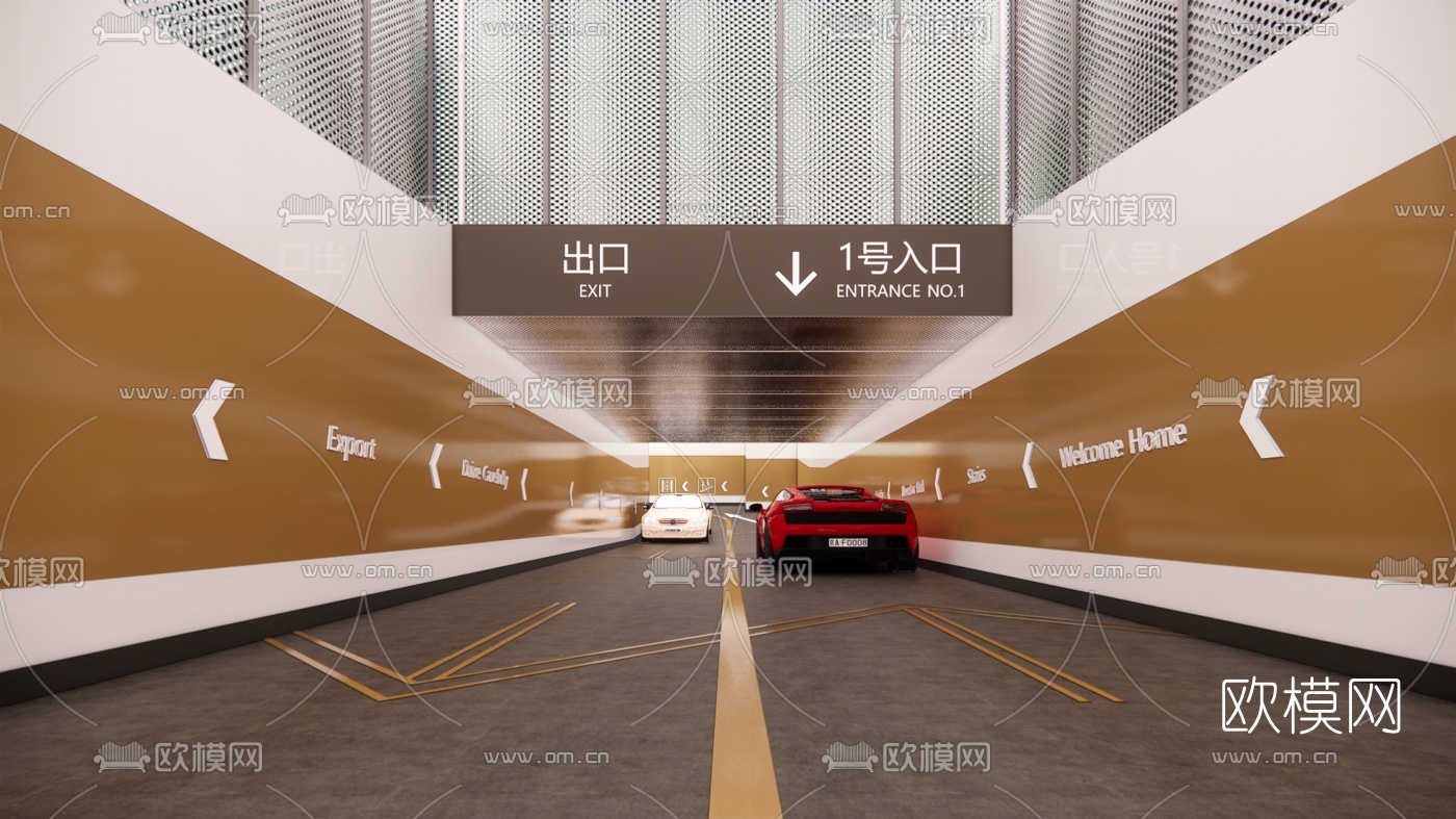现代地下停车场入口su模型下载（渲染图1）