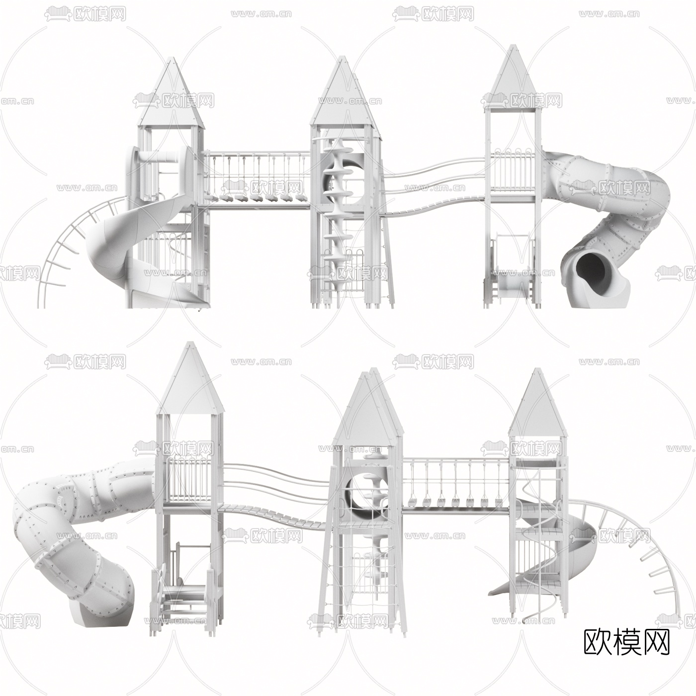 现代儿童大型组合滑梯3d模型