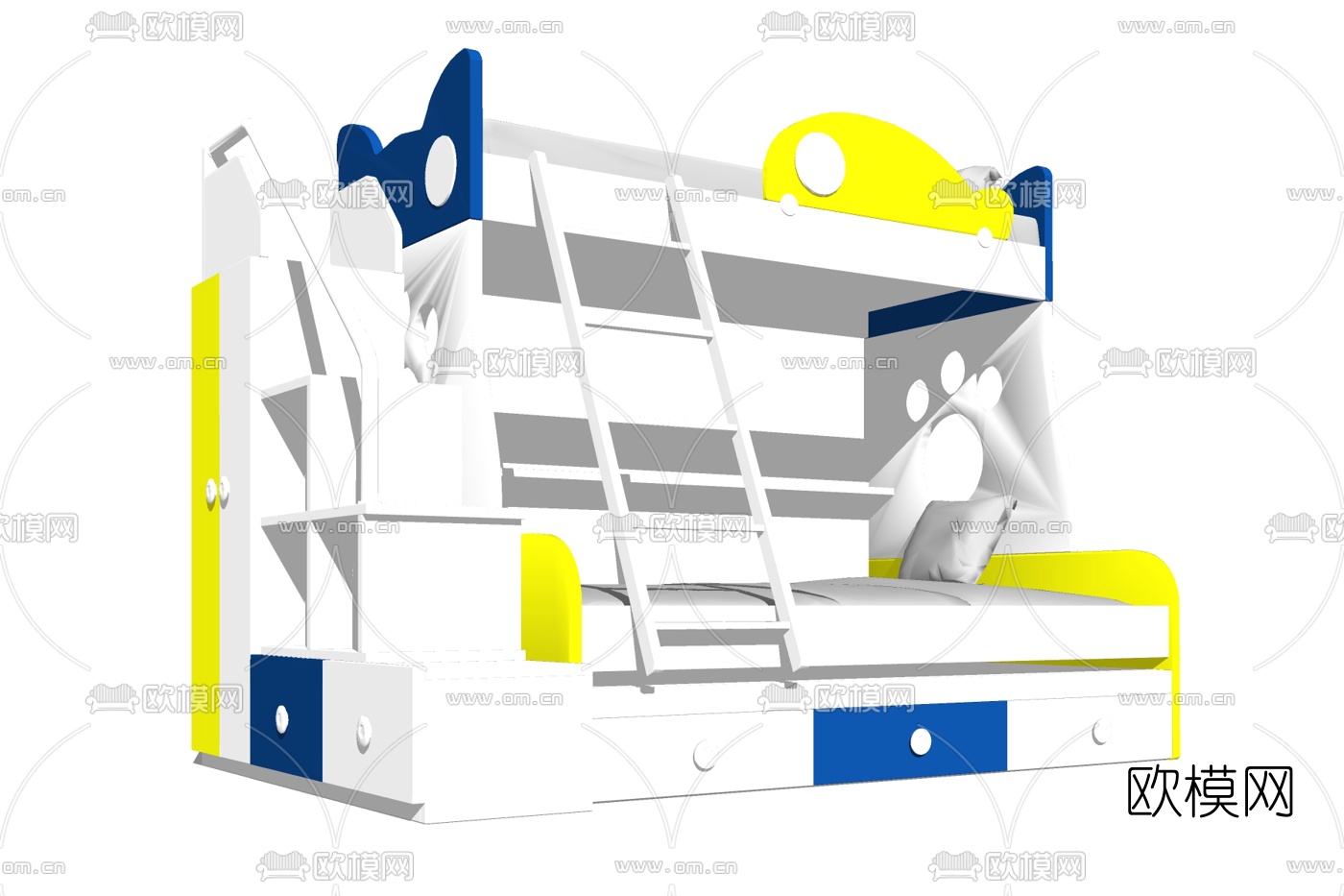 北欧上下铺儿童床su模型下载