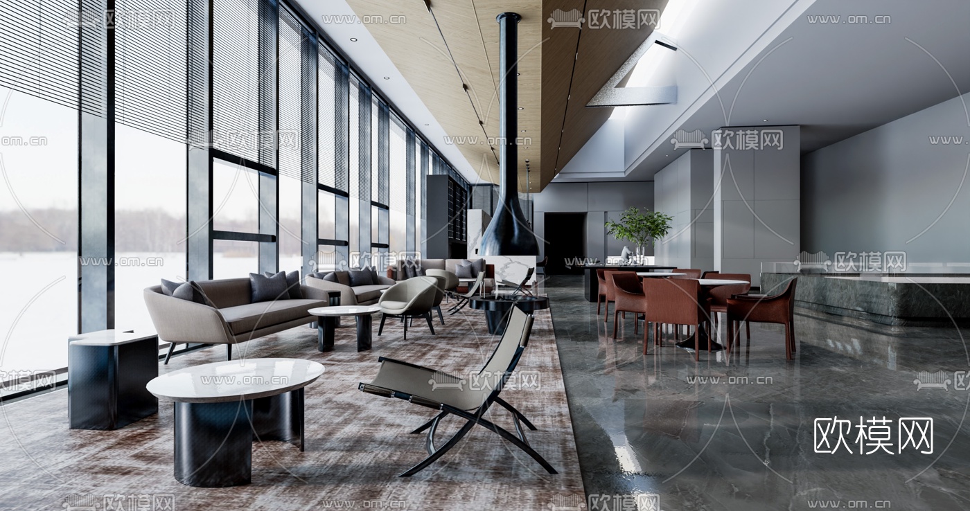 现代售楼处洽谈区su模型-免费3dmax模型库-欧模网