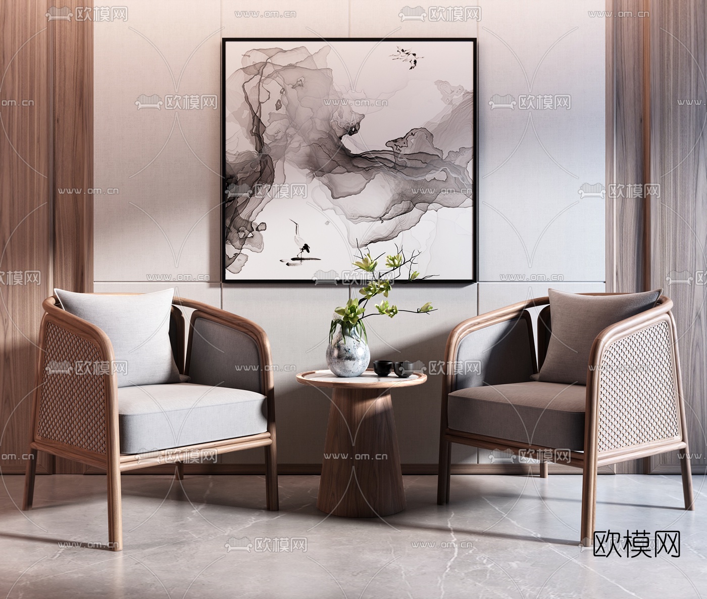 新中式靠背休闲椅3d模型