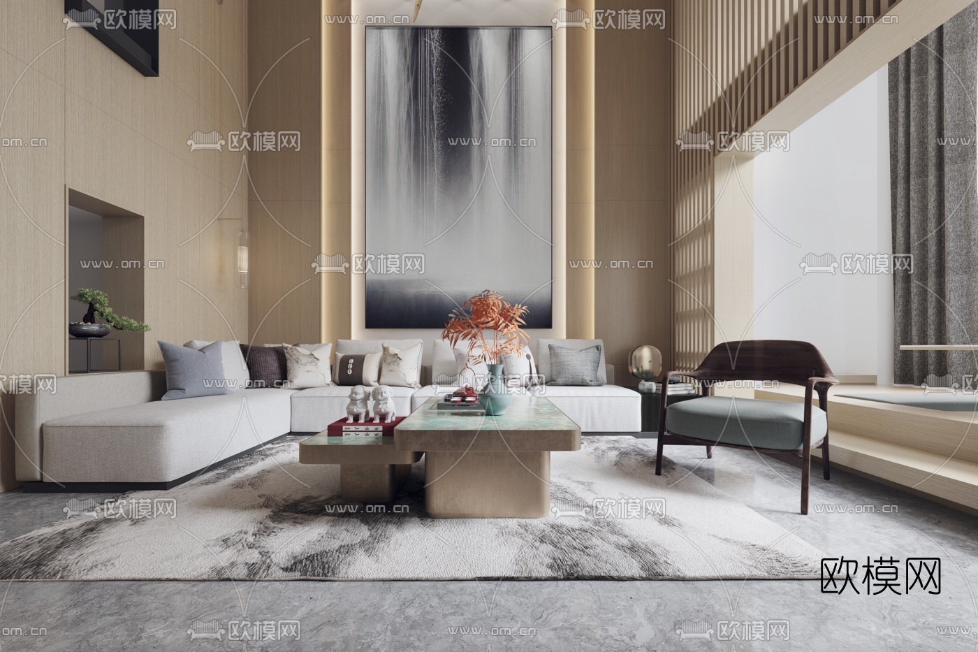 新中式别墅客厅3d模型