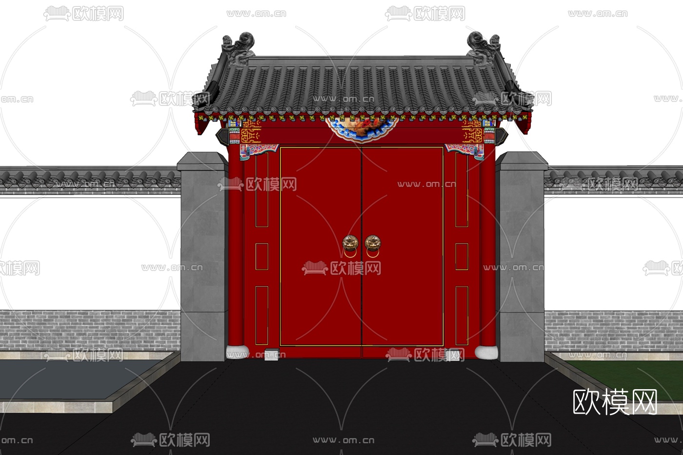 中式庭院大门免费su模型