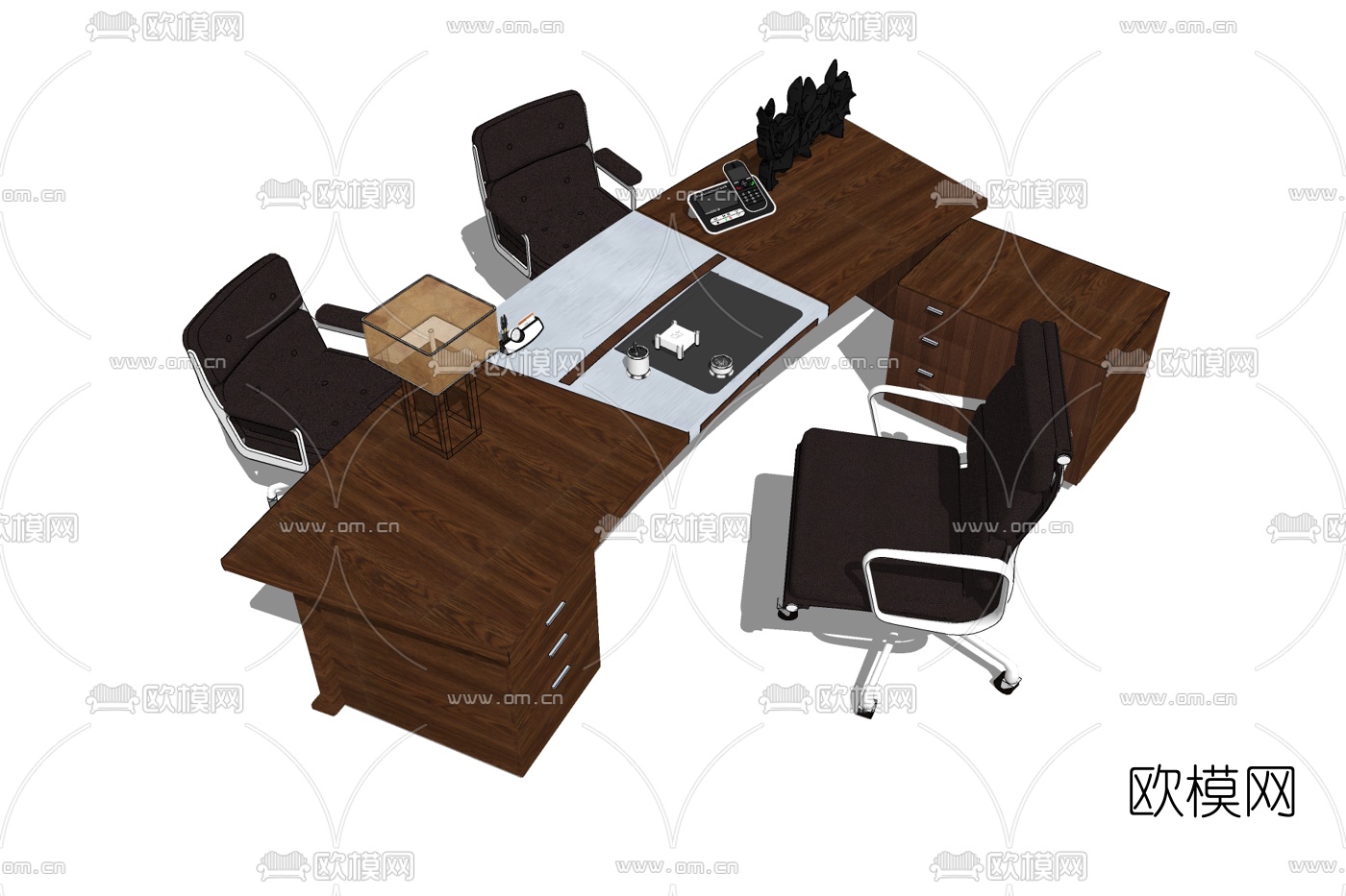 现代班台桌椅免费su模型下载