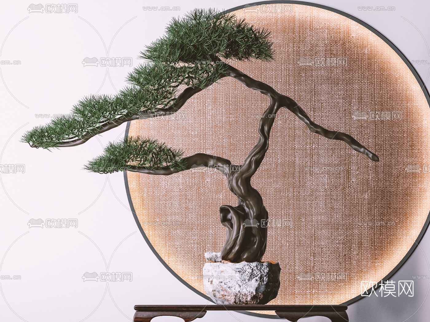 新中式仿真松树盆景摆件3d模型