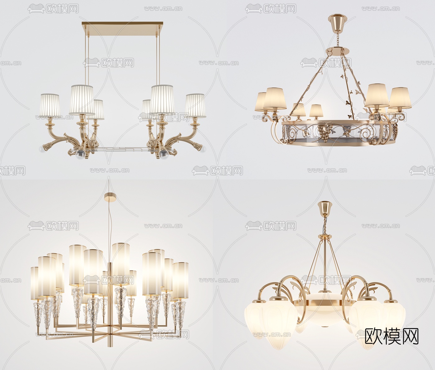 美式金属多头吊灯3d模型下载
