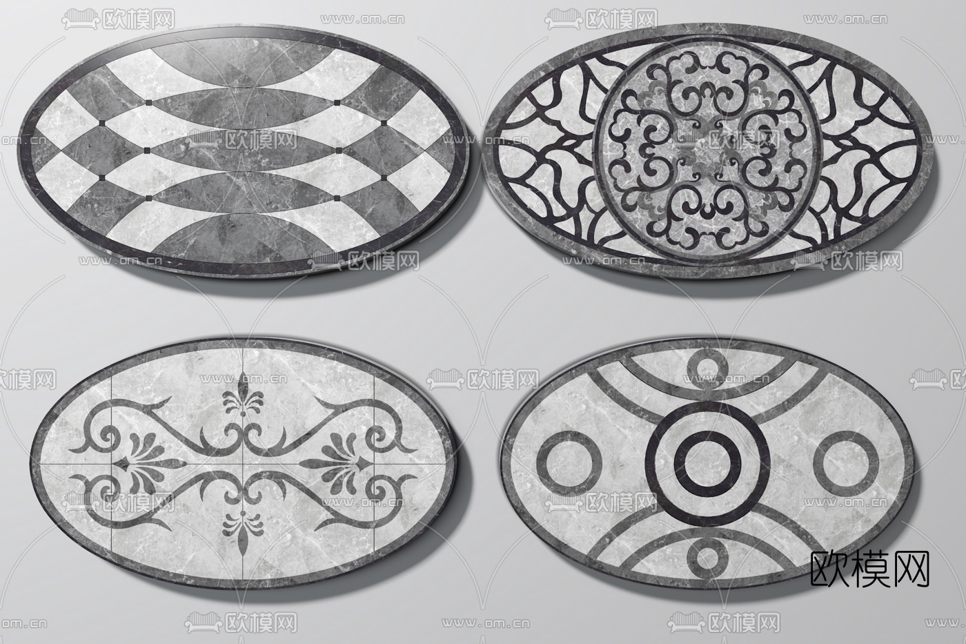 欧式圆形大理石拼花瓷砖3d模型下载