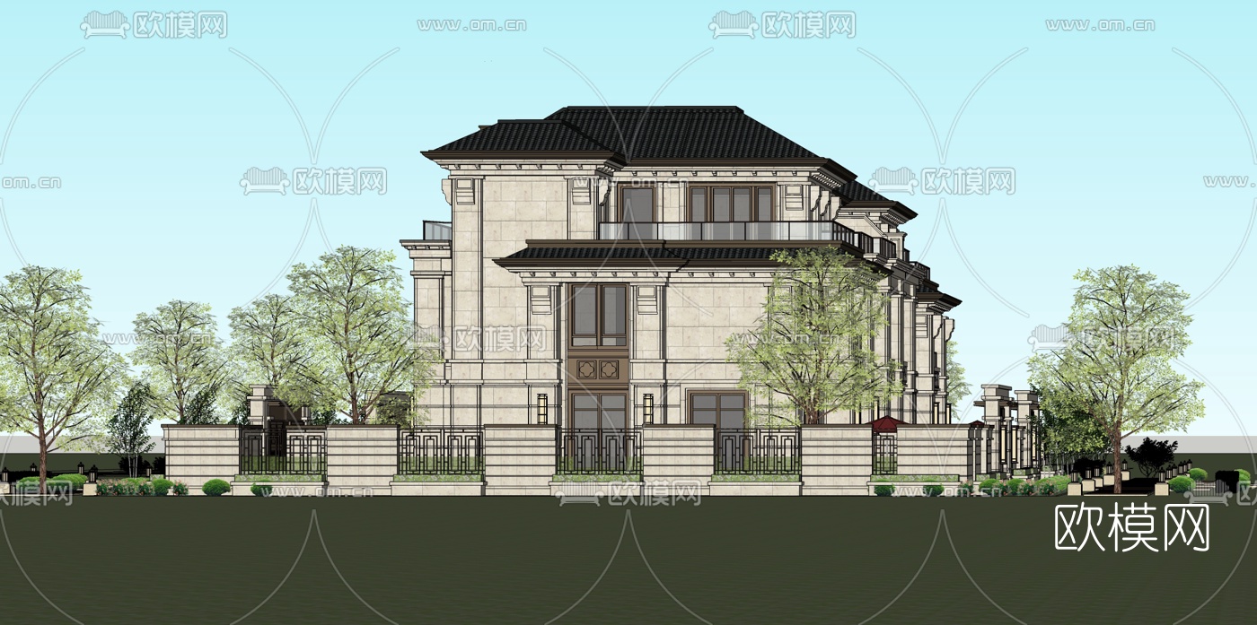 欧式联排别墅susu模型下载（渲染图2）