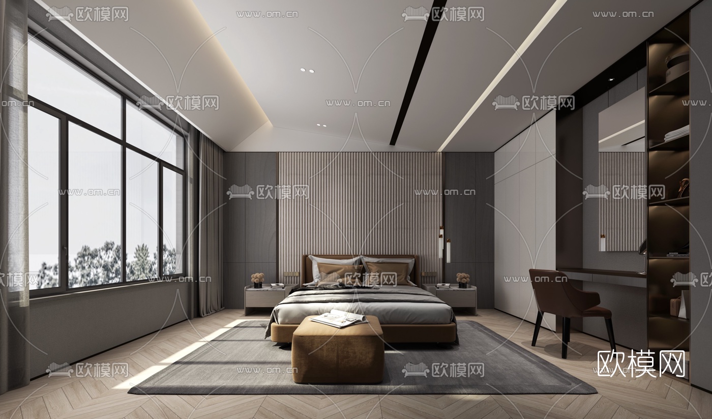 现代卧室主人房3d模型下载（渲染图1）