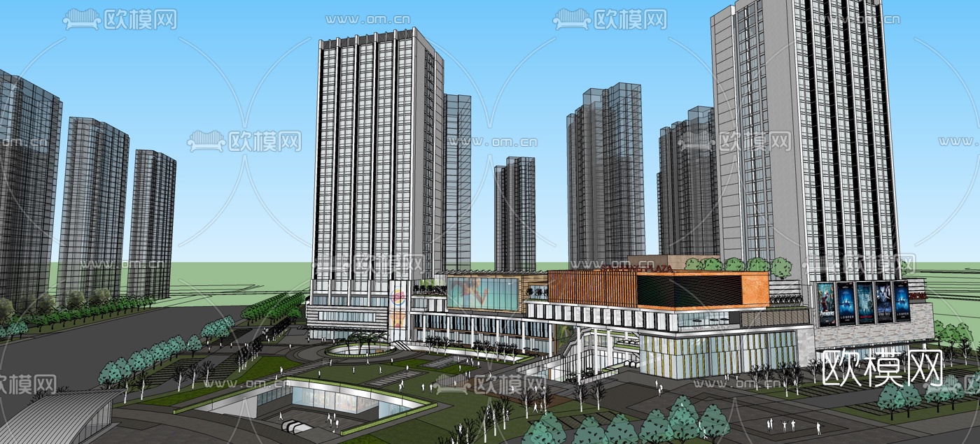现代商业综合体外观su模型