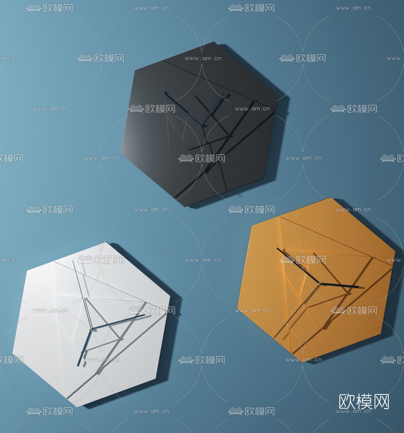现代六边形挂钟3d模型