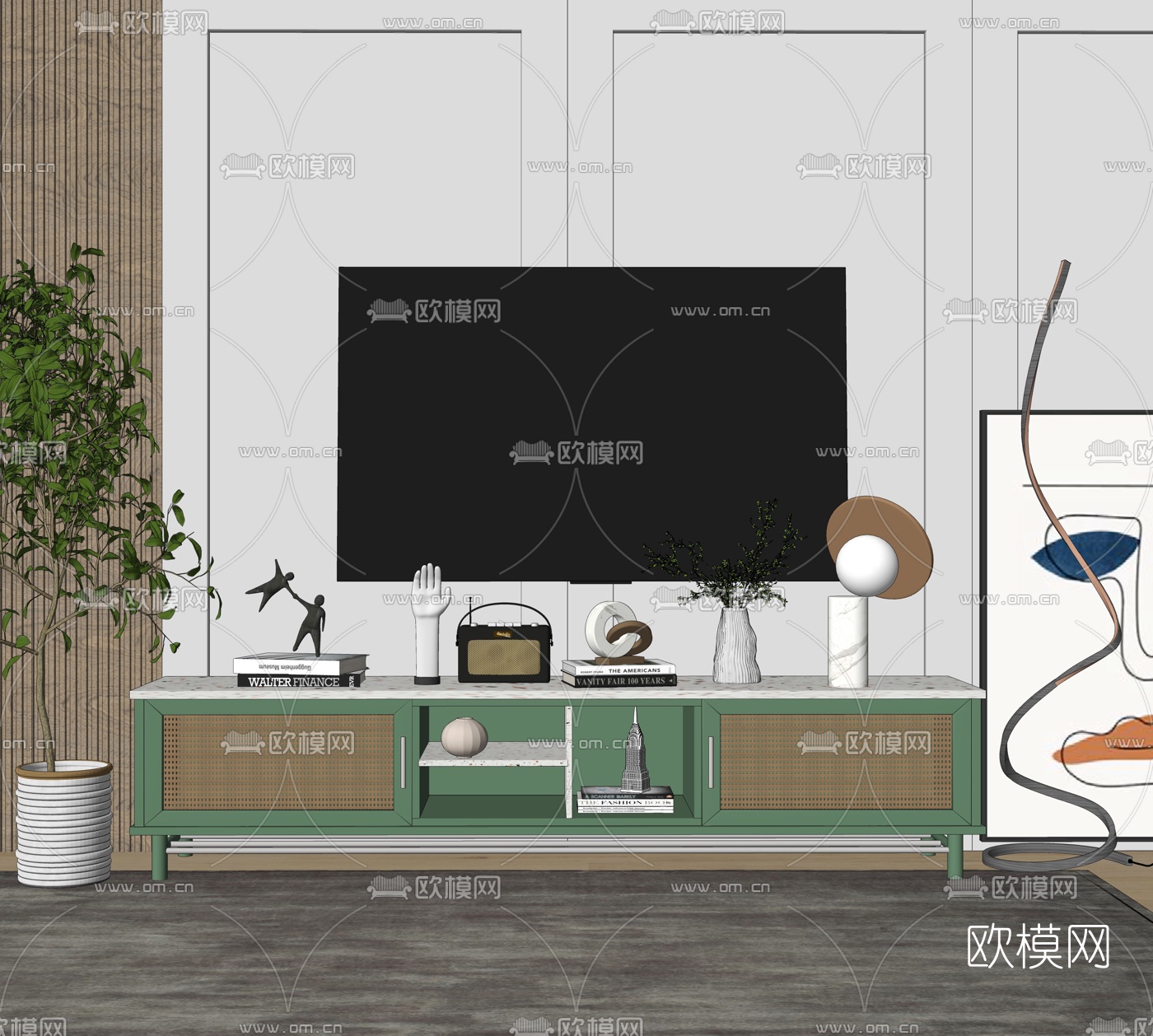北欧电视柜su模型下载