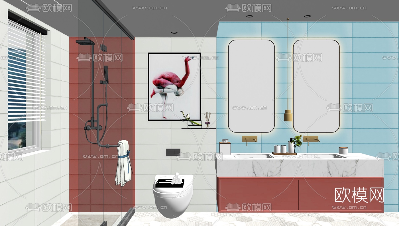 北欧浴室卫生间su模型下载（渲染图1）