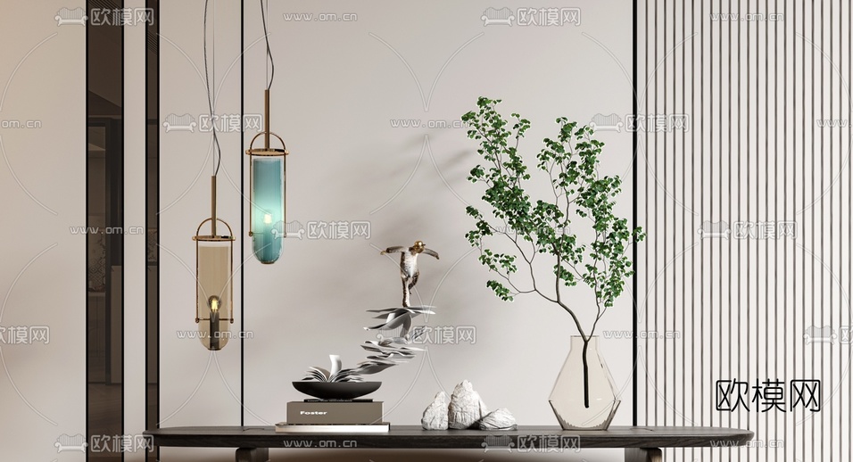 现代绿植花瓶雕塑摆件3d模型下载