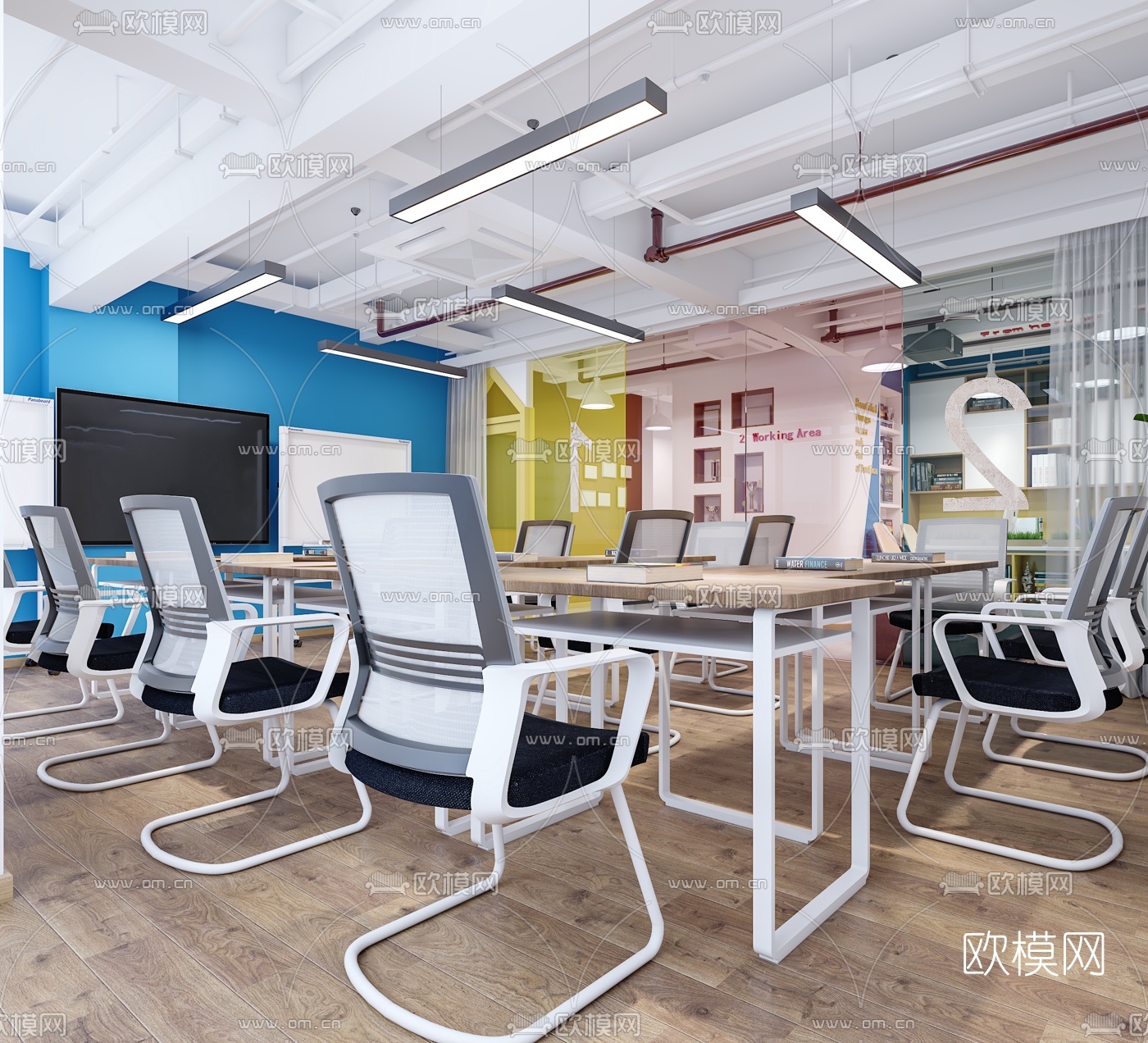 培训机构教室办公室3d模型下载-3dmax模型免费下载-欧模网