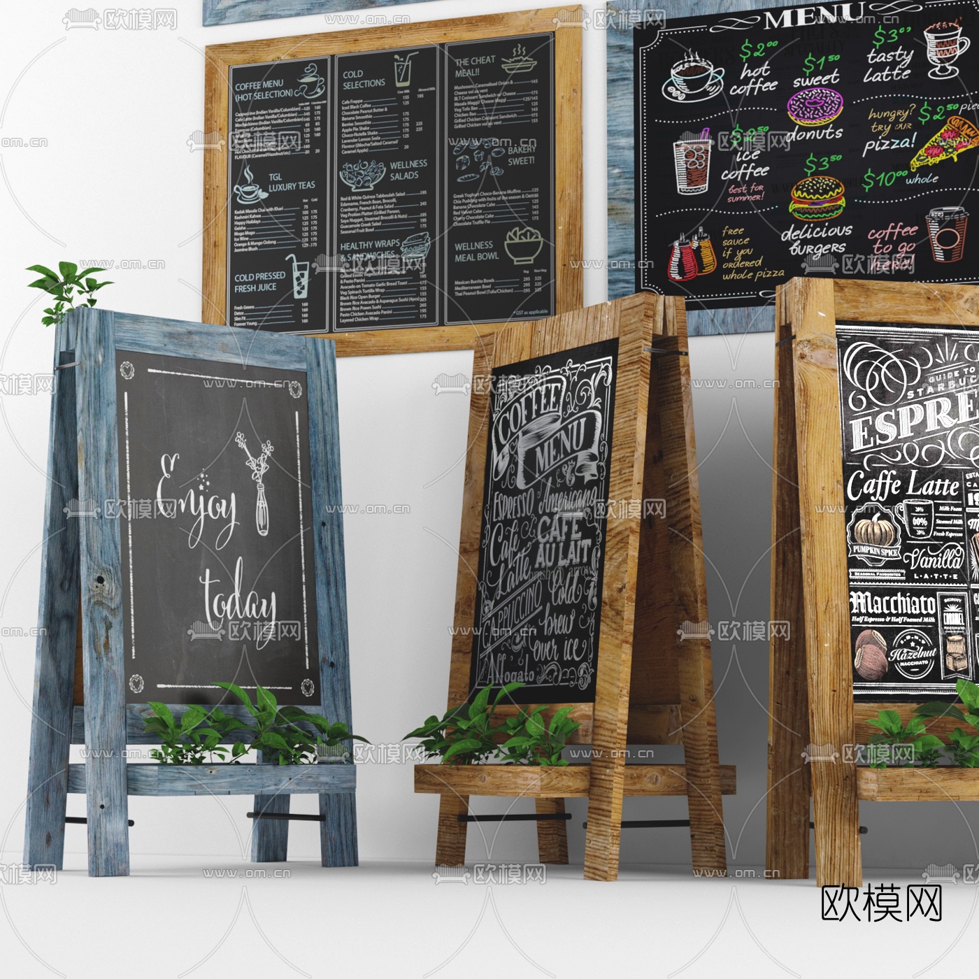 现代咖啡店菜单黑板公告牌3d模型下载（渲染图2）