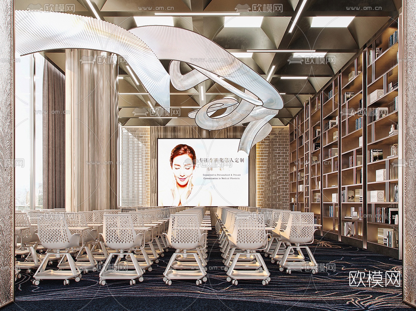 现代酒店会议室培训室3d模型下载（渲染图1）