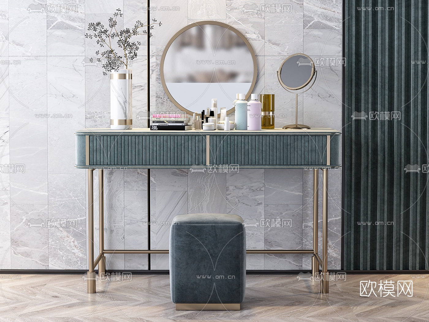 现代轻奢梳妆台3d模型下载