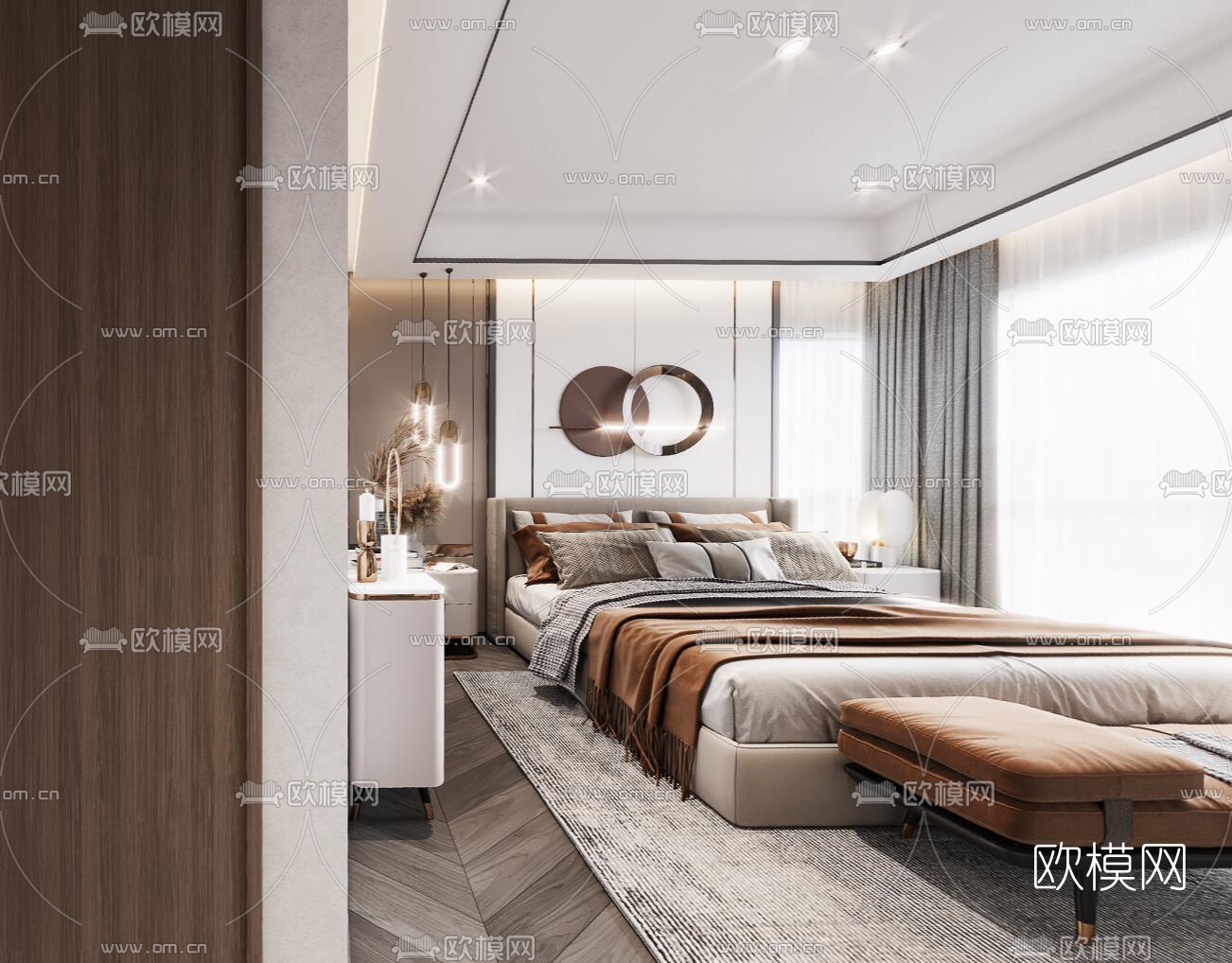 现代卧室主人房cr全景3d模型-免费3dmax模型库-欧模网