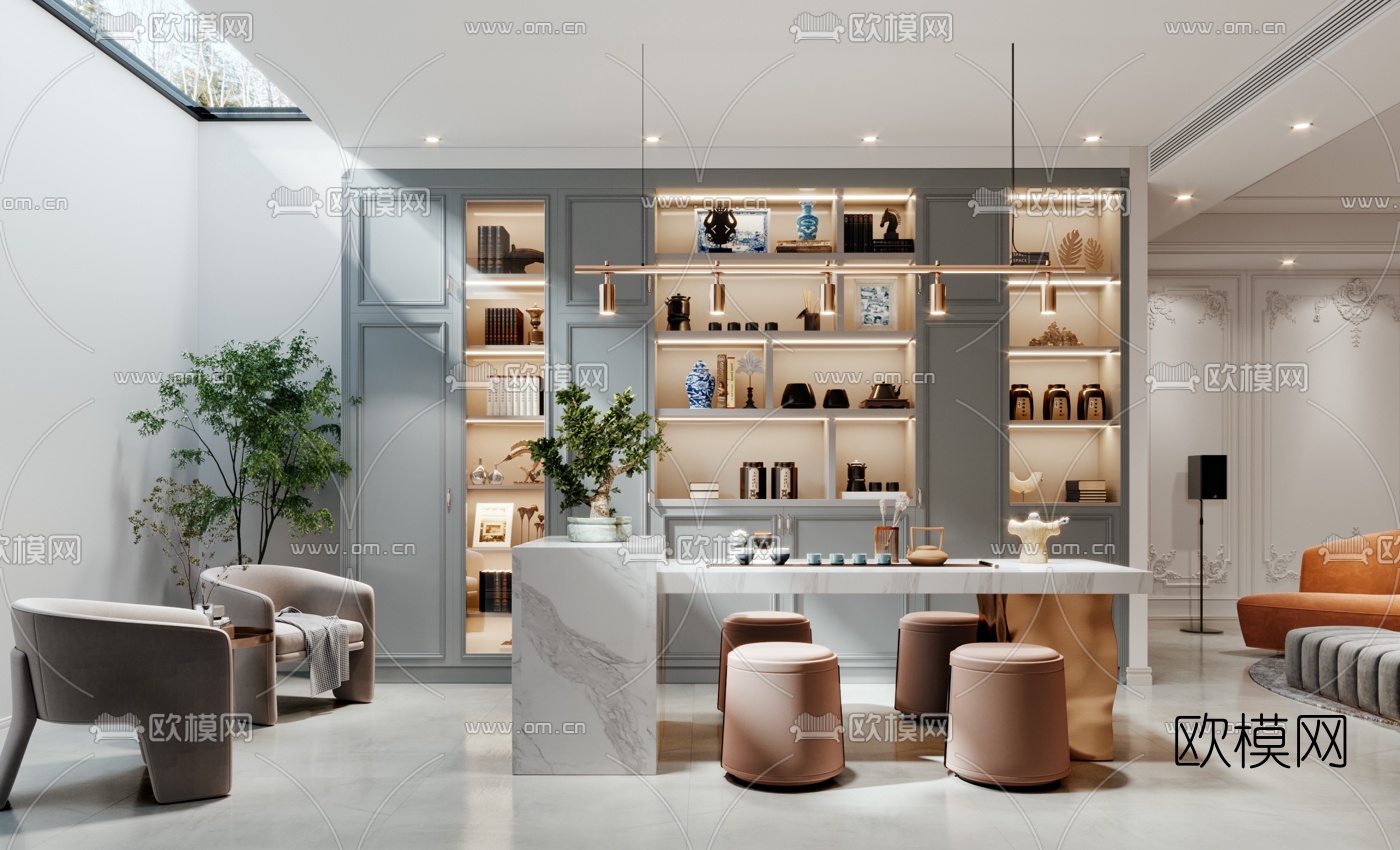 欧式地下客厅茶室3d模型下载（渲染图2）