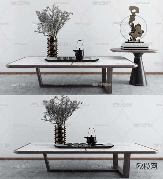 新中式大理石茶几3d模型下载