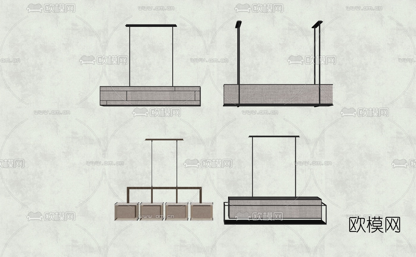 新中式条形办公吊灯su模型下载