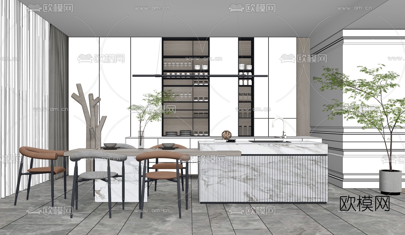 现代餐厅su模型