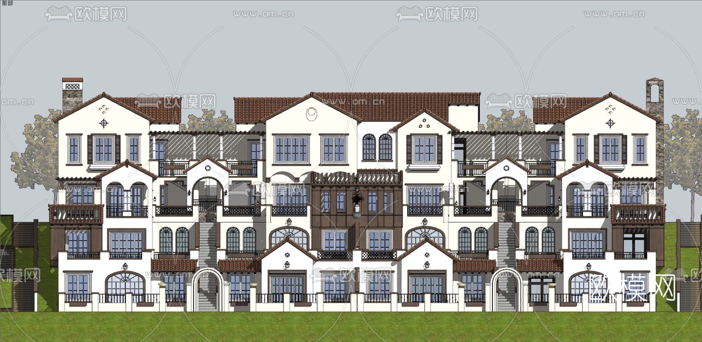 欧式联排别墅su模型下载（渲染图4）