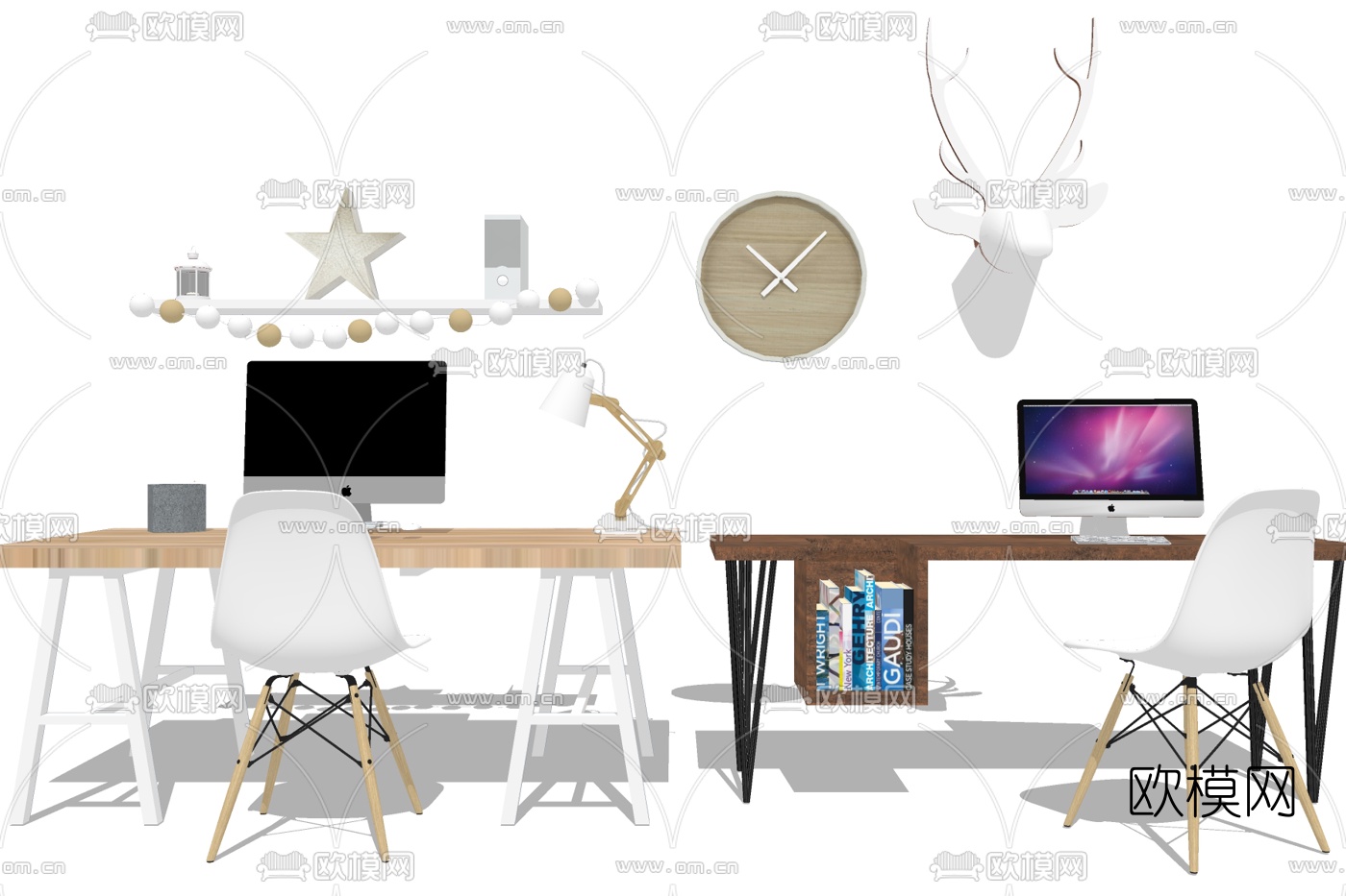 北欧电脑桌椅su模型下载