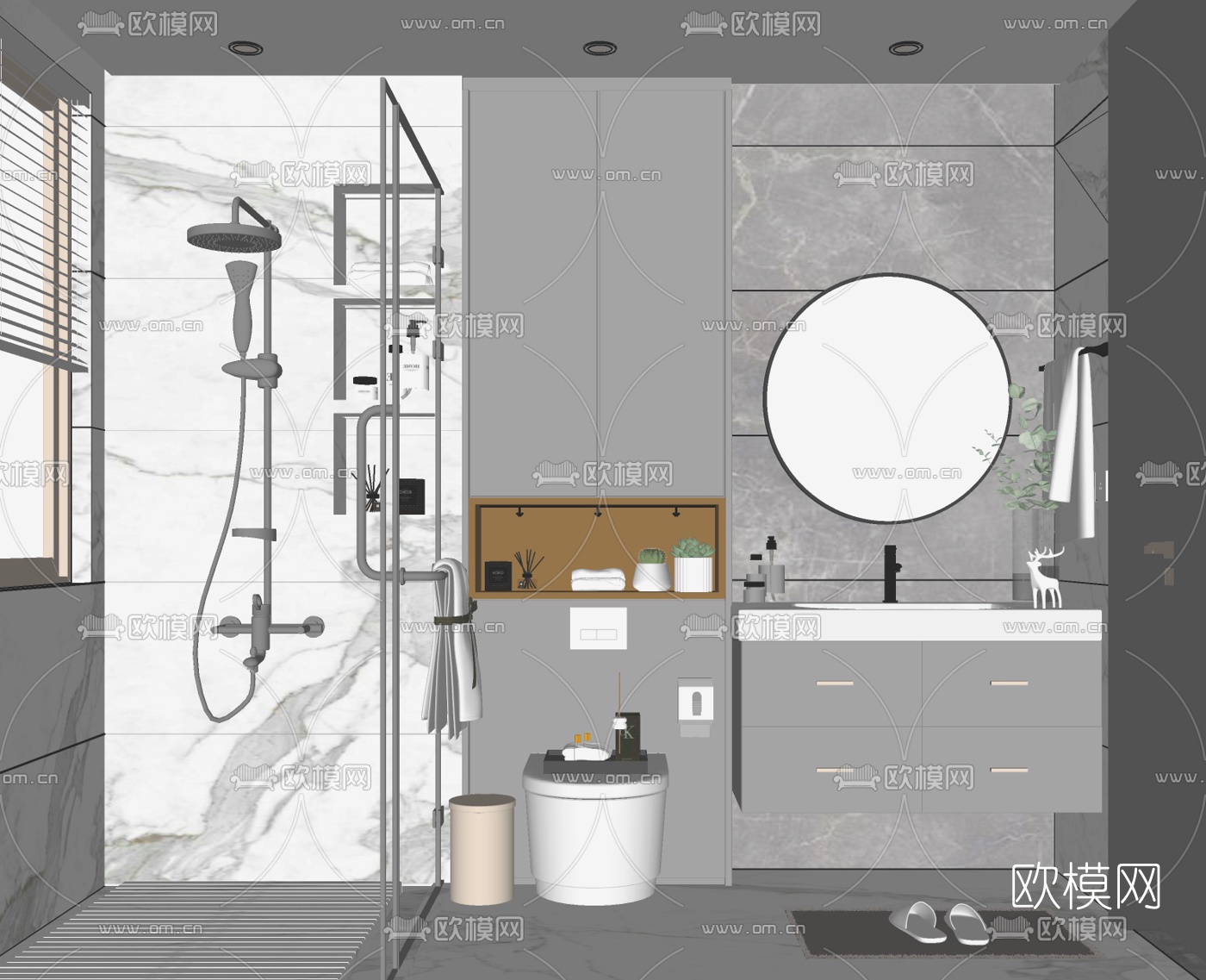 现代浴室卫生间su模型下载（渲染图2）