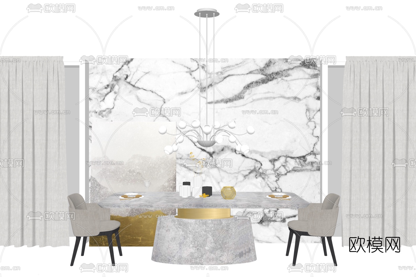 现代轻奢餐桌椅su模型下载