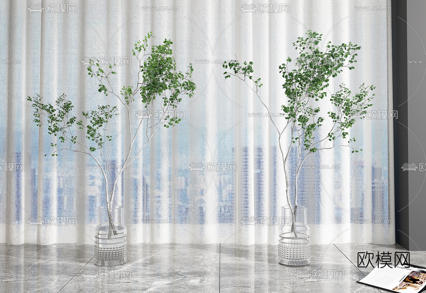 现代水生绿植花瓶3d模型下载