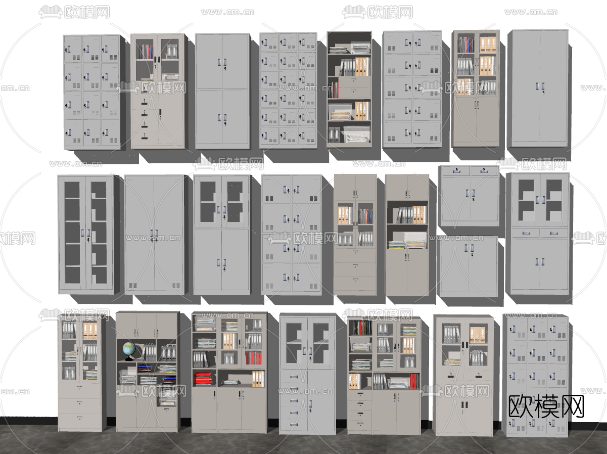 现代文件柜档案柜su模型下载（渲染图2）